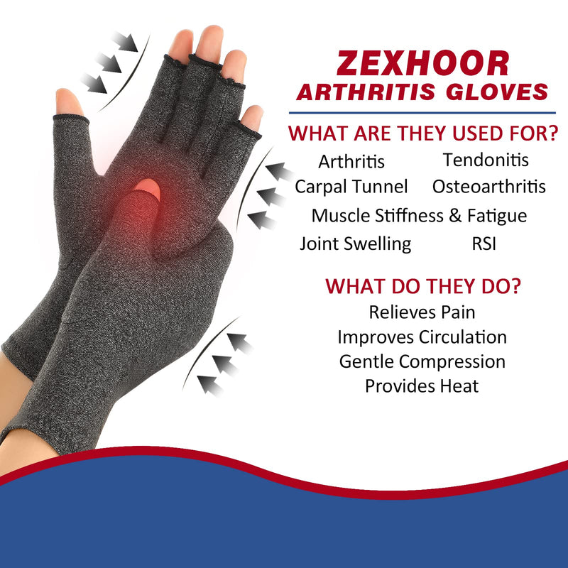[Australia] - Zexhoor 2 Pairs Arthritis Compression Gloves for Men and Women Carpal Tunnel Pain Relief Fingerless for Typing and Daily Work L BK2 