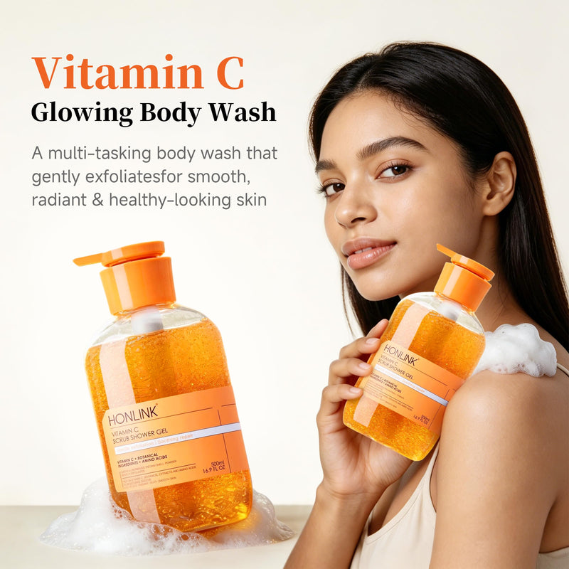 Vitamin C Exfoliating Body Wash for Women – Gentle Shower Gel with Pecan Shell Powder & Botanical Extracts for Daily Hydrating & Smoothing Body Care Routine 1 Bottles Shower Gel