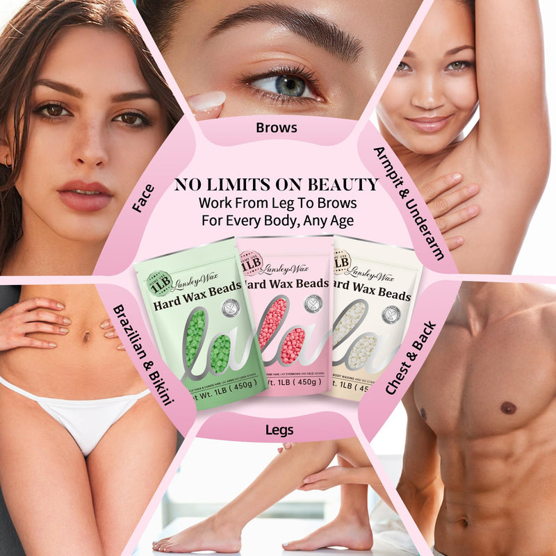 [Australia] - LANSLEYWAX Pink Hard Wax Beads, 1LB Wax Beans for Sensitive Skin & Full-Body Hair Removal, Brazilian/Bikini/Face/Legs/Eyebrow/Armpit/Chest Waxing Refill at Home for Women & Men, Stripless Formula Rose 16 Ounce (Pack of 1) 