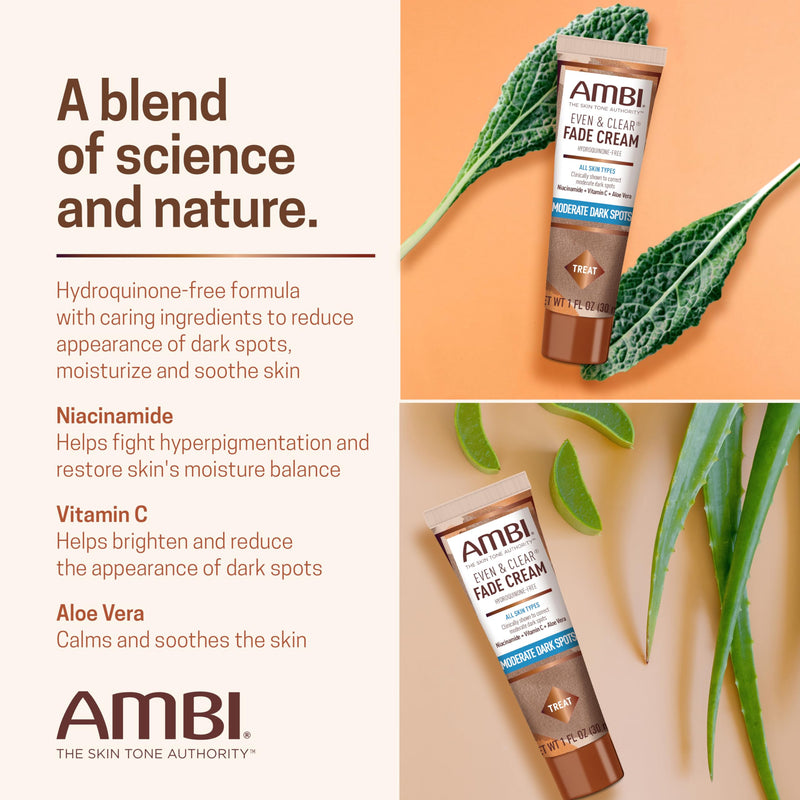 Ambi Even & Clear Fade Cream, Hydroquinone-free, Hyperpigmentation Treatment, Dark Spot Corrector, Results In As Little As 4 Weeks, Niacinamide, Aloe Vera, Vitamin C, 1 Fl Oz 1 Fl Oz (Pack of 1)