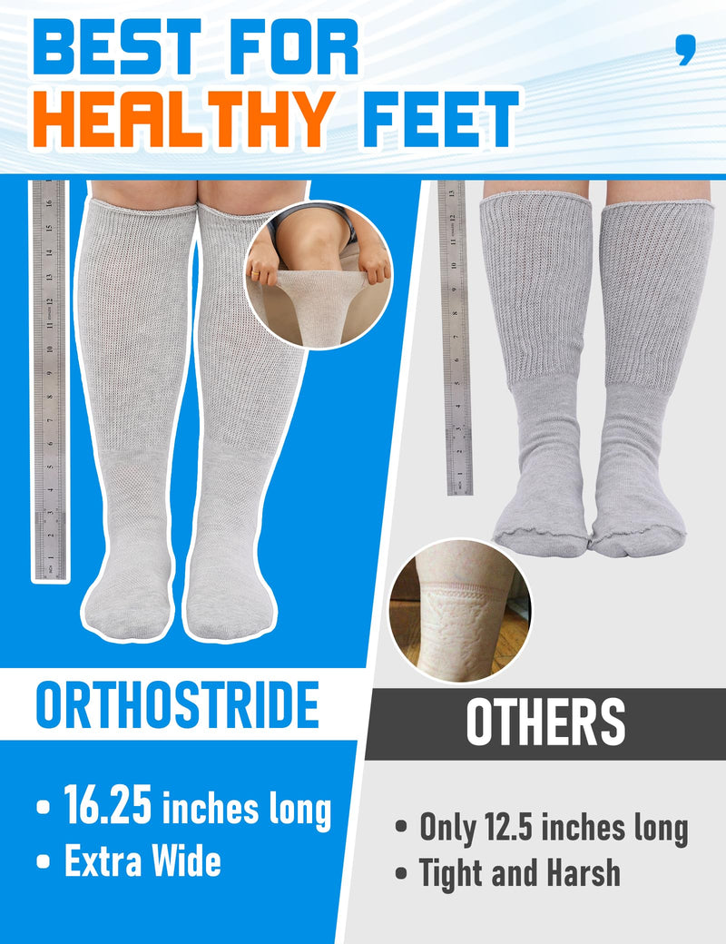 [Australia] - Wide Diabetic Socks for Men Women Plus Size, Extra Long Edema Sock with Thickened Sole, Non-Binding Loose Fit Socks for Swollen Feet, Lymphedema,Neuropathy- 2 Pairs Black 2Pairs Black 