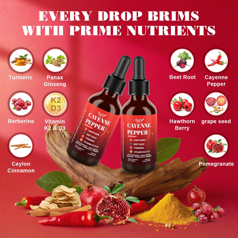 [Australia] - Premium Cayenne Pepper Drops Supplement with Hawthorn, Beet Root, Turmeric, Vitamin K2 & D3, Ginseng, Ceylon Cinnamon ‚Äì Capsaicin Supplements for Wellness Support - 4 OZ 