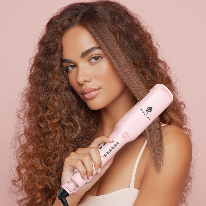 [Australia] - MiroPure 1.5 Inch Flat Iron, Hair Straightener with 30S Fast Heating & 60min Auto Shut-Off, Hair Straightener and Curler 2 in 1 with 3D Ceramic Floating Plates, Pink 