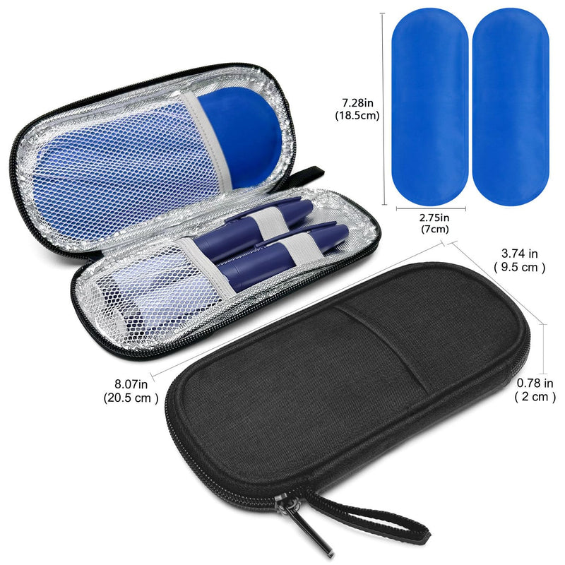 [Australia] - Insulin cooler bag with 2 ice packs, diabetic medication bag, TSA diabetic bag for insulin pen, Epipen, insulin and other diabetes accessories, medication cool box when traveling (black) Black 