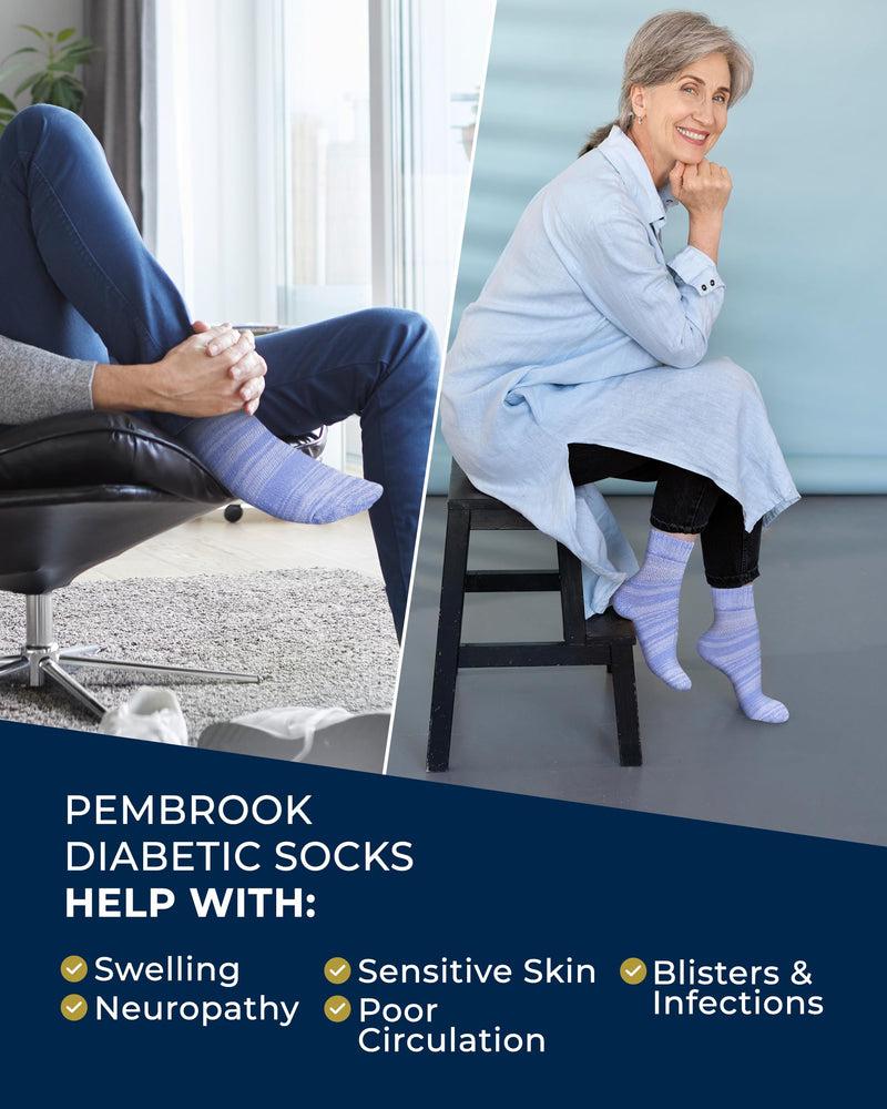 [Australia] - Pembrook Bamboo Viscose Diabetic Socks for Women & Men - 6 Pairs Ankle Neuropathy Socks for Swollen Feet | SpaceDye6 Space Dye - 6 Pairs Large 