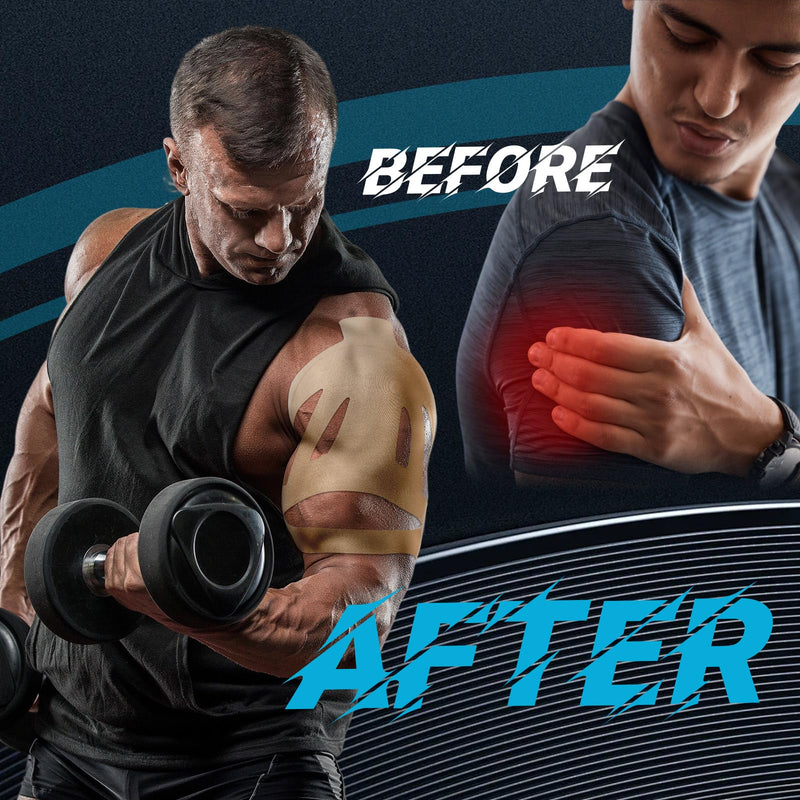 20 Count Kinesiology Tape for Shoulder Precut Shoulder Tape for Pain Relief, Waterproof & Elastic, Breathable Latex-Free Tape for Pain Support and Muscle Sports (Beige) Beige