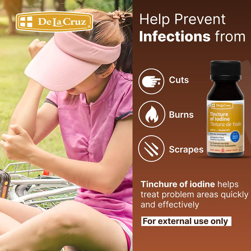 [Australia] - De La Cruz 2% Iodine First Aid Antiseptic, Made in USA 1 FL OZ (1 Bottle) 1 Fl Oz (Pack of 1) 