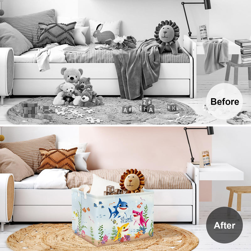 [Australia] - Clastyle Shark Baby Shower Basket Rectangle Nursery Gift Bin Summer Pool Beach Towel Basket Sea Fish Toy Clothes Book Shelf Basket 40*30*30 cm 