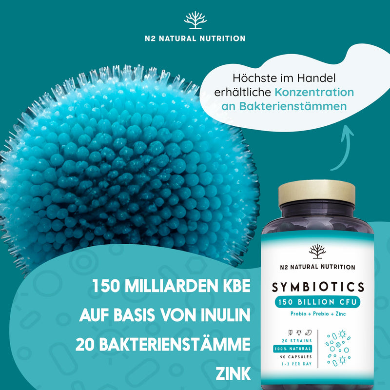 [Australia] - Culture complex 400 billion CFU/g. 20 bacterial strains. Highest concentration with inulin + zinc. Intestinal flora structure. 100% vegan. 90 capsules. N2 Natural Nutrition 