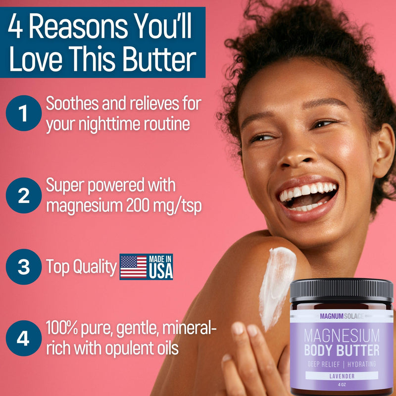 Magnum Solace Magnesium Body Butter - Nighttime Magnesium Cream - Lightly Scented (Lavender) Lavender