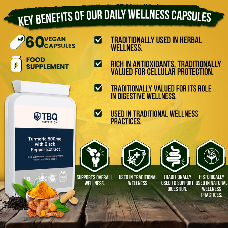 Turmeric Extract 500mg (95% Curcuminoids) + Black Pepper – 60 Delayed Release Vegan Capsules | High Strength with Piperine for Absorption | UK-Made Plant-Based Supplement