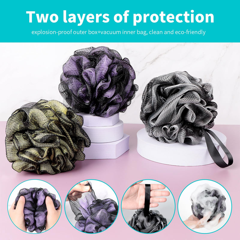 [Australia] - Bath Loofah Shower Sponge Body Back Scrubber Soft Mesh Shower Puffs Exfoliating Loofa for Women & Men Bath Accessories Cleaning Tool(4Pack 60G Dark Elf) 1 Count (Pack of 4) 