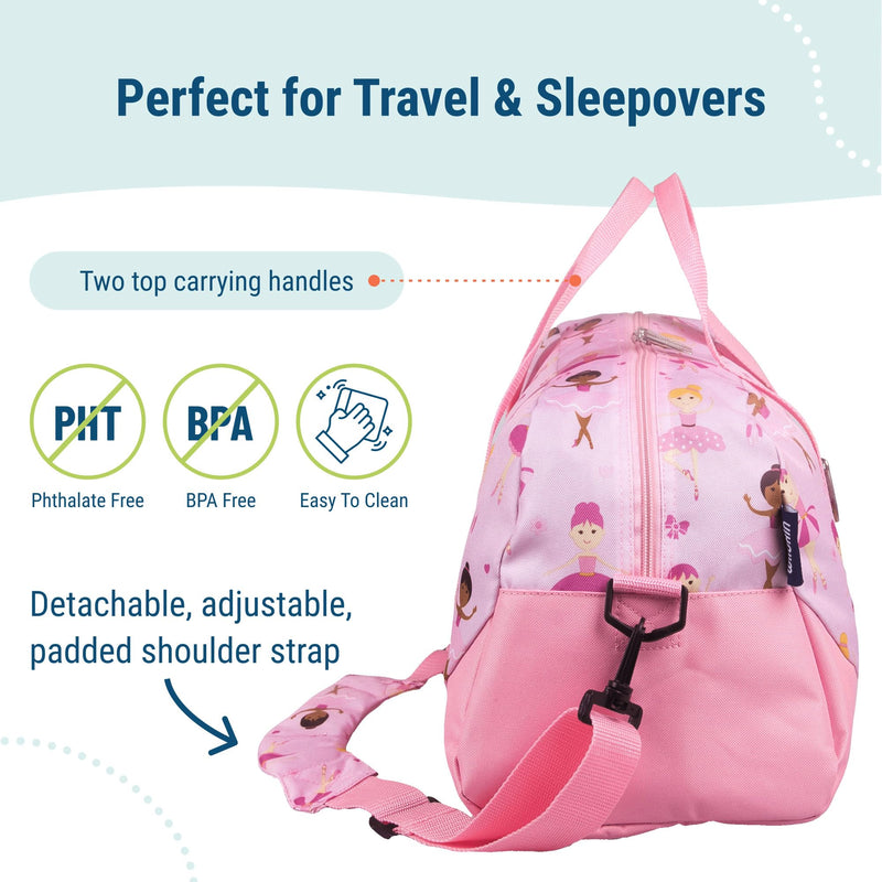 Wildkin Kids Overnighter Duffel Bag – Carry-On Travel Bag for School & Sleepovers, Lightweight, Durable, Boys & Girls Ages 4–15 – Ballerina
