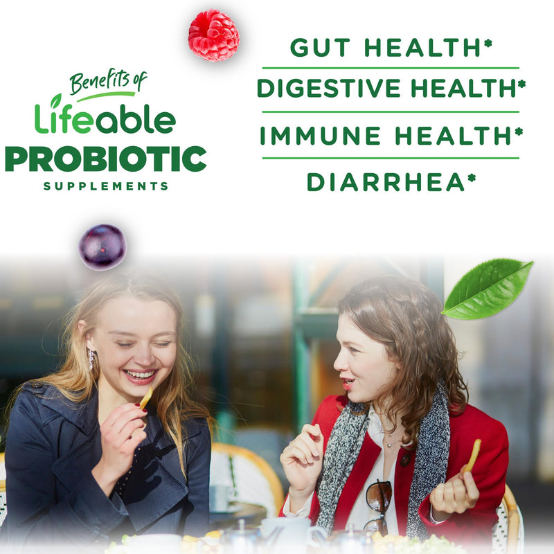 Lifeable Probiotic Gummies for Women and Men, with Prebiotics, 90 Gummies | Daily digestive and immune support, 2 billion CFU per serving, shelf stable with no refrigeration, vegan, kosher and halal