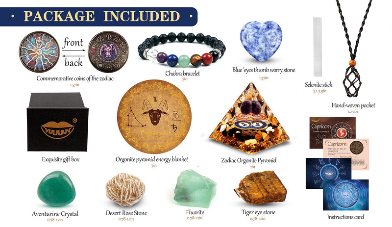 Horoscope Orgone Pyramid ， Healing Crystal Gift Set ，Zodiac Sign Stones to Companion Birthstone, for Astrology ，Reiki，Energy Generator, Meditation (Capricornus) Capricornus