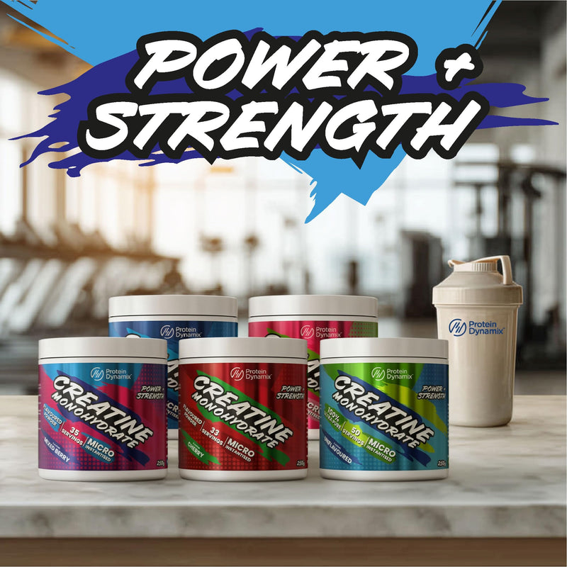 Protein Dynamix - Creatine Monohydrate Powder • Mixed Berry Flavour • 250g Tub (38 Servings) • Vegan & Gluten Free • Micronised Creatine Supplement for Muscle Strength, Power, Performance & Recovery 250 g (Pack of 1)