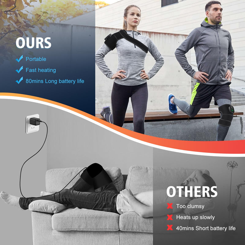 Cordless Heated Knee Brace for Pain Relief, Rechargeable Heating Knee Brace Shoulder Brace Support with 6 Heating Levels & 3 Timer,3 in 1 Heated Knee Pad for Shoulder Elbow