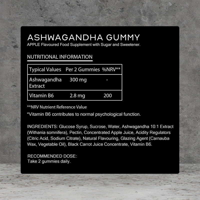 AMPZEE Ashwagandha Gummies 300mg with Vitamin B6 | 60 Apple Flavour Vegan Gummies | Ashwagandha Supplement for Stress, Sleep & Mood Support | Daily Multivitamin Gummies