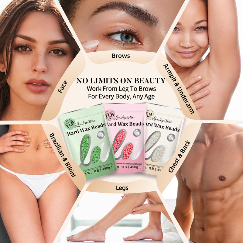 [Australia] - LANSLEYWAX White Hard Wax Beads, 1LB Wax Beans for Sensitive Skin & Full-Body Hair Removal, Brazilian/Bikini/Face/Legs/Eyebrow/Armpit/Chest Waxing Refill at Home for Women & Men, Stripless Formula Unscented 16 Ounce (Pack of 1) 