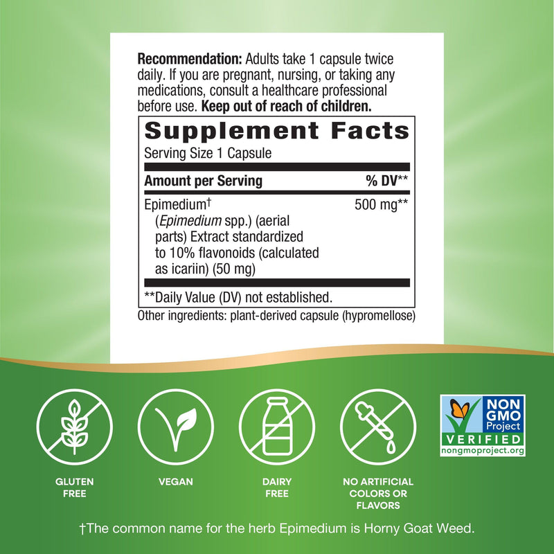 [Australia] - Nature's Way Horny Goat Weed Premium Extract Sexual Vitality,* Non-GMO, Vegan, 60 Capsules 