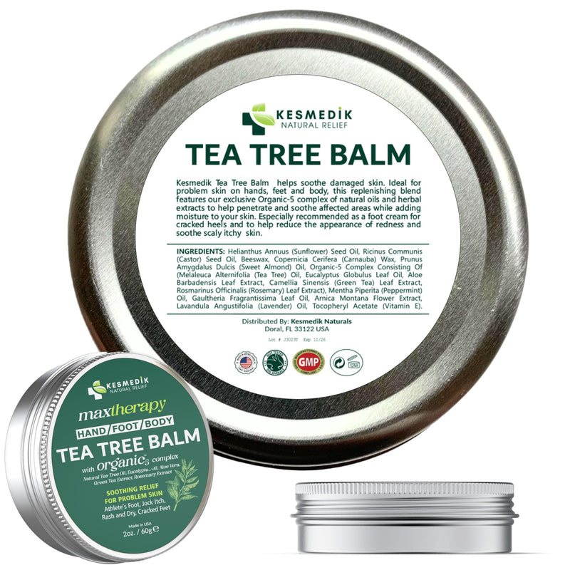 KESMEDIK Tea Tree Oil Balm for Skin, Soothes Itching, Rashes & Dry Skin, Antifungal Defense for Athlete’s Foot, Jock Itch, Chafing, Bug Bites & Eczema, Natural, Effective & Safe for All Ages, 2-Pack 2 Ounce (Pack of 2)
