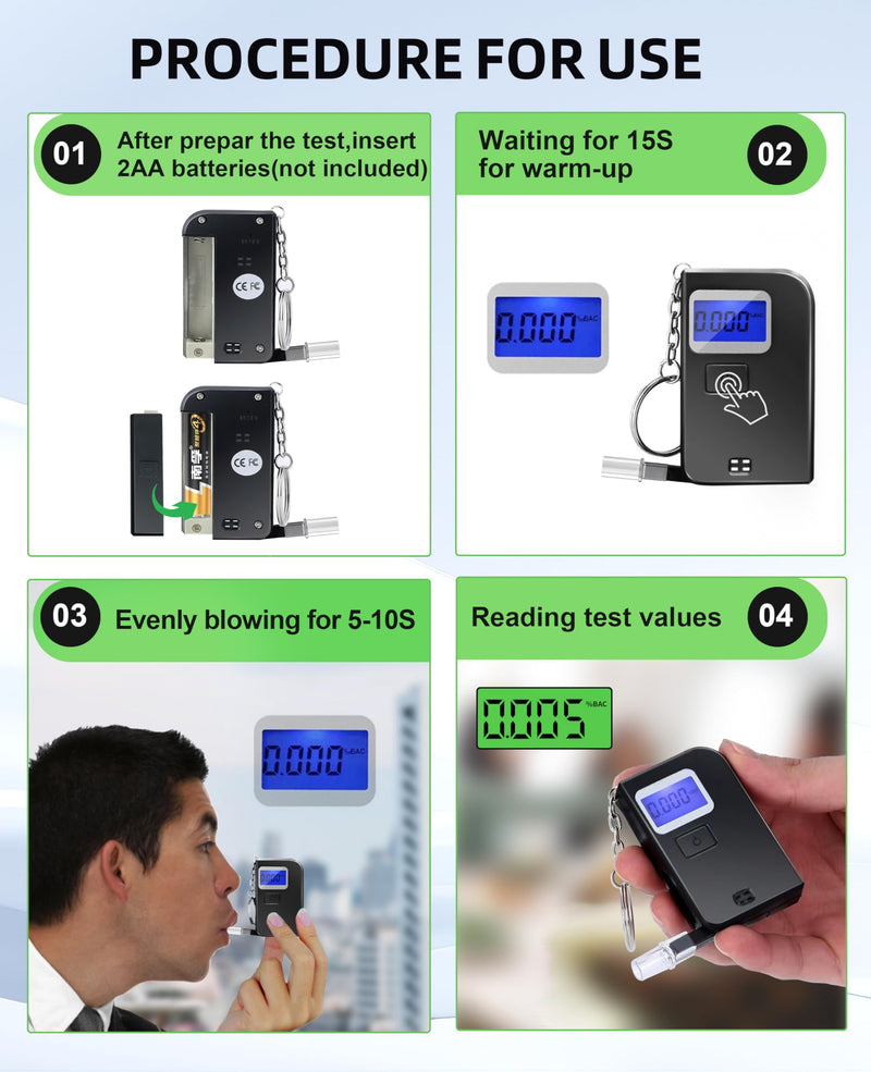 [Australia] - Breathalyzer Keychain, Professional-Grade High Accuracy Alcohol Tester, Portable Breathalyzer with LCD Digital Display for Home Use(5 Mouthpieces) 