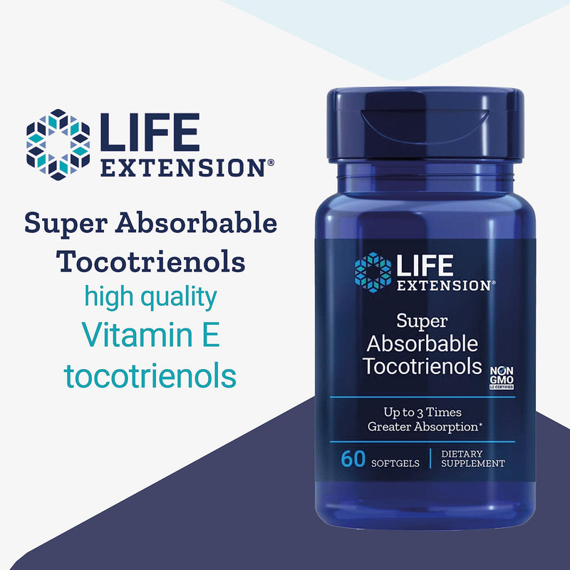 Life Extension, Super Absorbable Tocotrienols, Vitamin E and Tocotrienols, 60 Softgels, Gluten-Free, SOYA-Free, Non-GMO