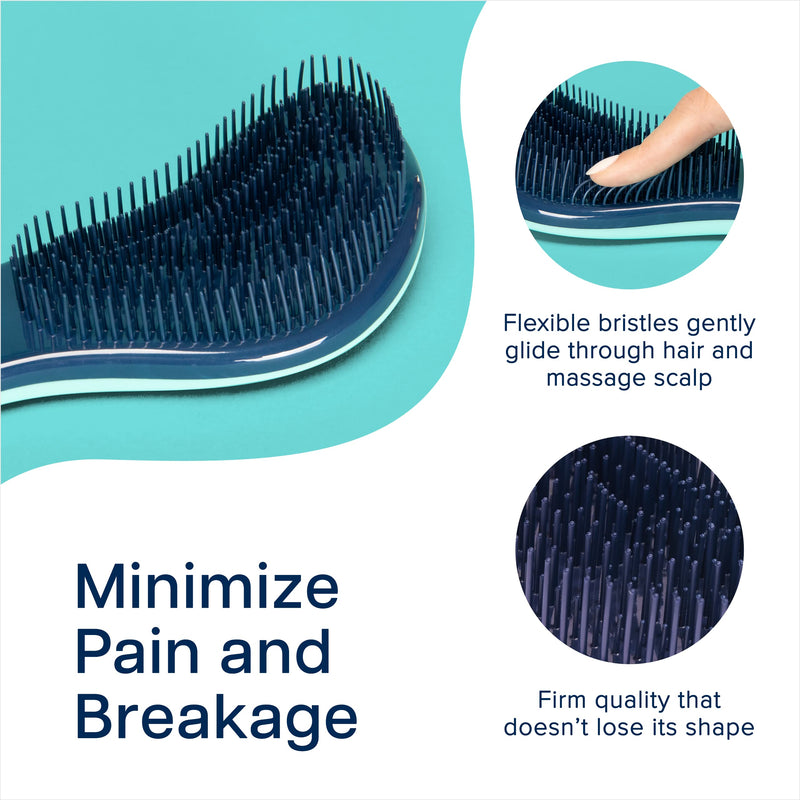 Crave Naturals Glide Thru Detangler Brush Pack of 2 - Curly Hair Brush for Women and Kids - Wet and Dry Comb for Adults - Soft Flexible Bristles for Gentle Use - Turquoise and Pink 2 Pack (Regular) Turquoise & Pink