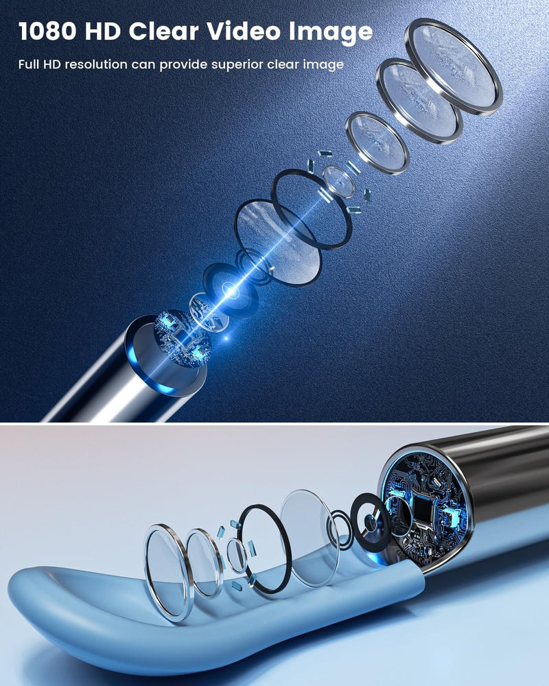 [Australia] - Ear Wax Removal, Ear Cleaner Camera with 1080P, Ear Cleaning Kit with 6 Ear Pick, Ear Camera for iPhone, iPad, Android Phones, with 8 Pcs Ear Set Black 