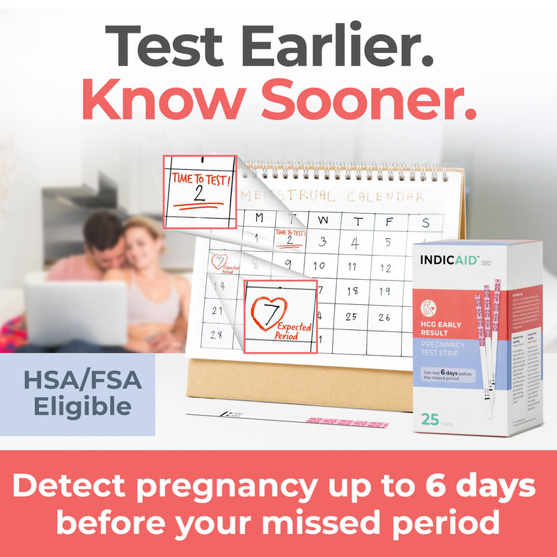 INDICAID 510K Cleared Early Detection Pregnancy Test Strips, High Sensitivity 10mIU to Test 6 Days Before Missing Period, 25 Tests Daily Monitoring of hCG During Pregnancy, Over 99% Accuracy