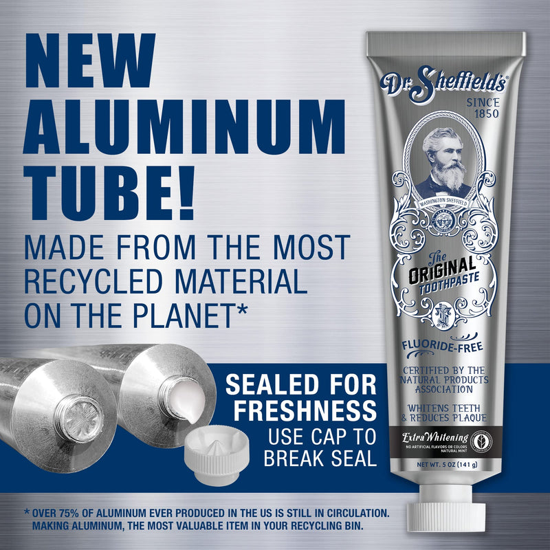 Dr. Sheffield’s Certified Natural Toothpaste (Extra-Whitening) - Great Tasting, Fluoride Free Toothpaste/Freshen Your Breath, Whiten Your Teeth, Reduce Plaque (2-Pack) Extra Whitening Natural Mint