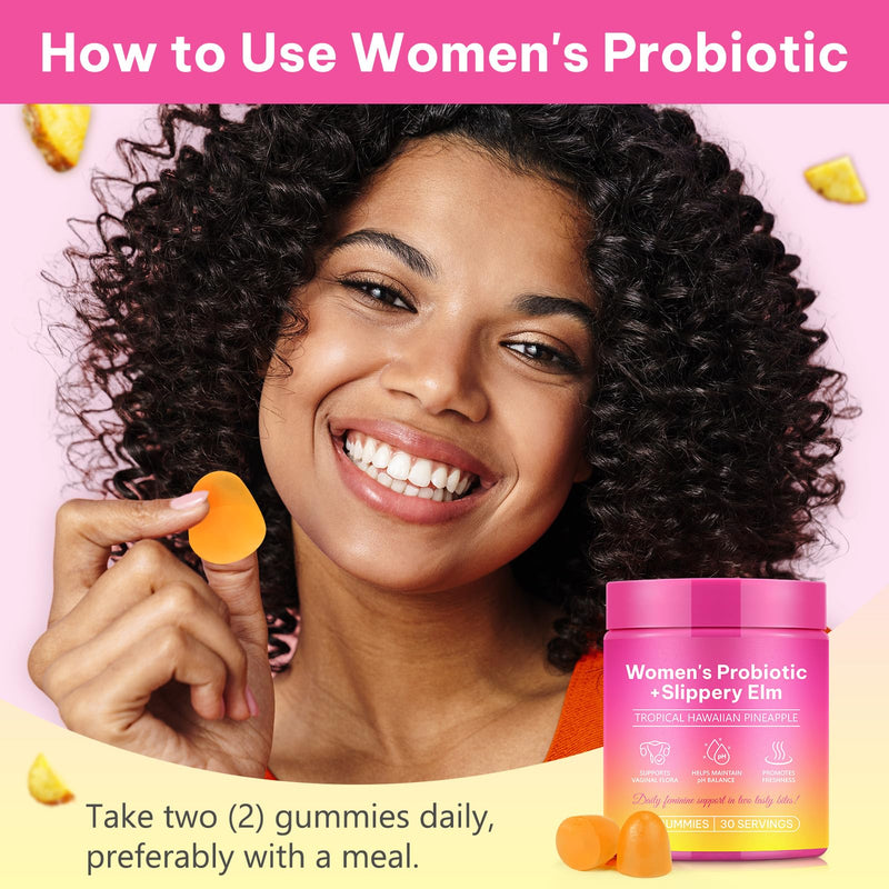 Vaginal Probiotics Gummies for Feminine PH Balance, Feminine Probiotics Gummies for Healthy Odor, Yeast Balance, Flora, Gut Health, Immune System with Slippery Elm, Prebiotics & Lactobacillus Bl