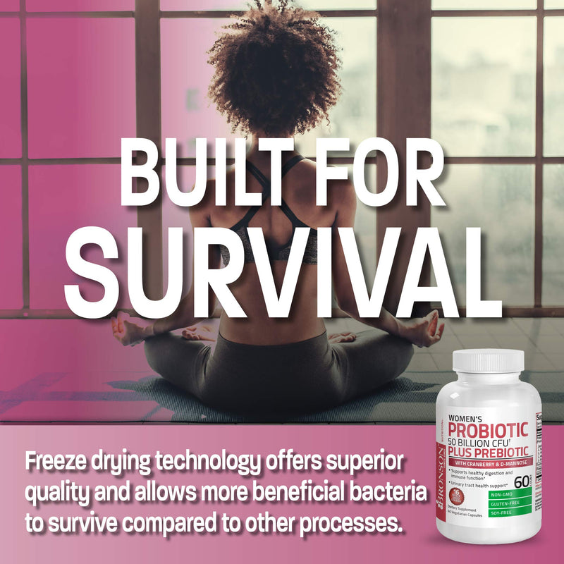 [Australia] - Bronson Women's Probiotic 50 Billion CFU + Prebiotic with Cranberry & D-Mannose – Vaginal Health, Healthy Digestion, Immune Function and Urinary Tract Support, NON-GMO, 60 Vegetarian Capsules 60 Count (Pack of 1) 