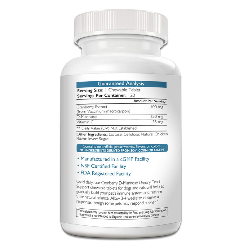 Cranberry D-Mannose for Dogs, Support for UTI in Dogs, Urinary Tract + Immune Health Supplement, Support for Bladder Infection in Dogs, Cranberry for Dogs, 150 Chewable Tablets - PawsPlanet Australia