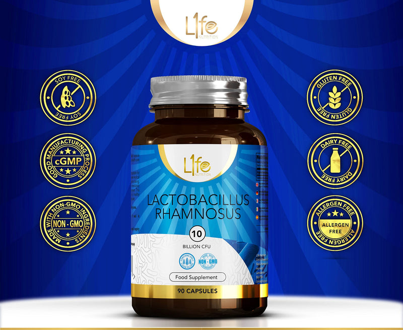 LN Lactobacillus Rhamnosus | 90 High Strength Lactobacillus Probiotic Capsules - 10 Billion CFU L-Rhamnosus Probiotics per Serving | Non-GMO, Gluten, Dairy & Allergen Free | Made in The UK
