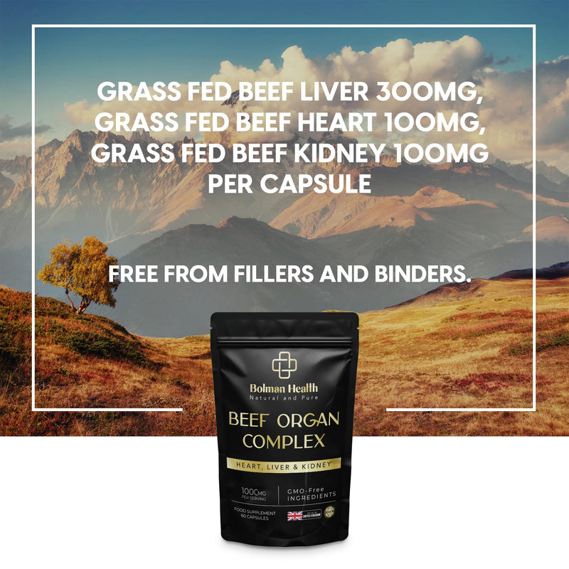 Beef Organ Complex Capsules | Grass-Fed Liver, Heart & Kidney | Freeze-Dried Organ Supplement | Supports Energy, Metabolism, Immunity & Vitality | 60 Capsules | Non-GMO | Gluten-Free 60 count (Pack of 1)