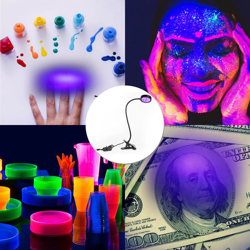 [Australia] - UV LED Black Light Clamp Light with USB, Upgraded 5W 395nm Portable Gooseneck Lamp with Clip for UV Gel Nail, Pet Urine Detection,UV Glue Curing, Blacklight Posters, Fluorescent Paint, Resin Art 