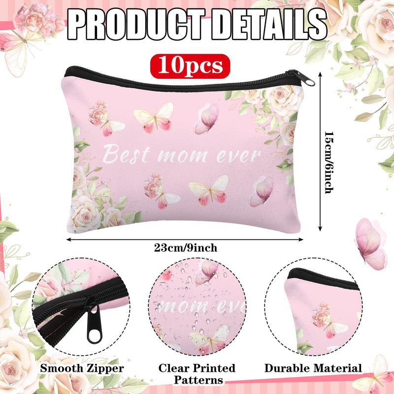 30 Pcs Best Mom Ever Makeup Bags Gifts for Women Bulk Church Gifts for Mama Cosmetic Bags Expecting Mom Essentials Pouch Thank You Mommy Cosmetic Travel Pouch (Flower Butterfly) 30 Flower Butterfly