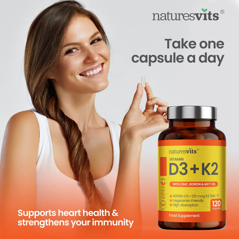 Vitamin D3 and K2 Bone Supplement - with Zinc, MCT Oil and Boron for Calcium Absorption for Joint Care - High Strength Natural Supplements for Women and Men
