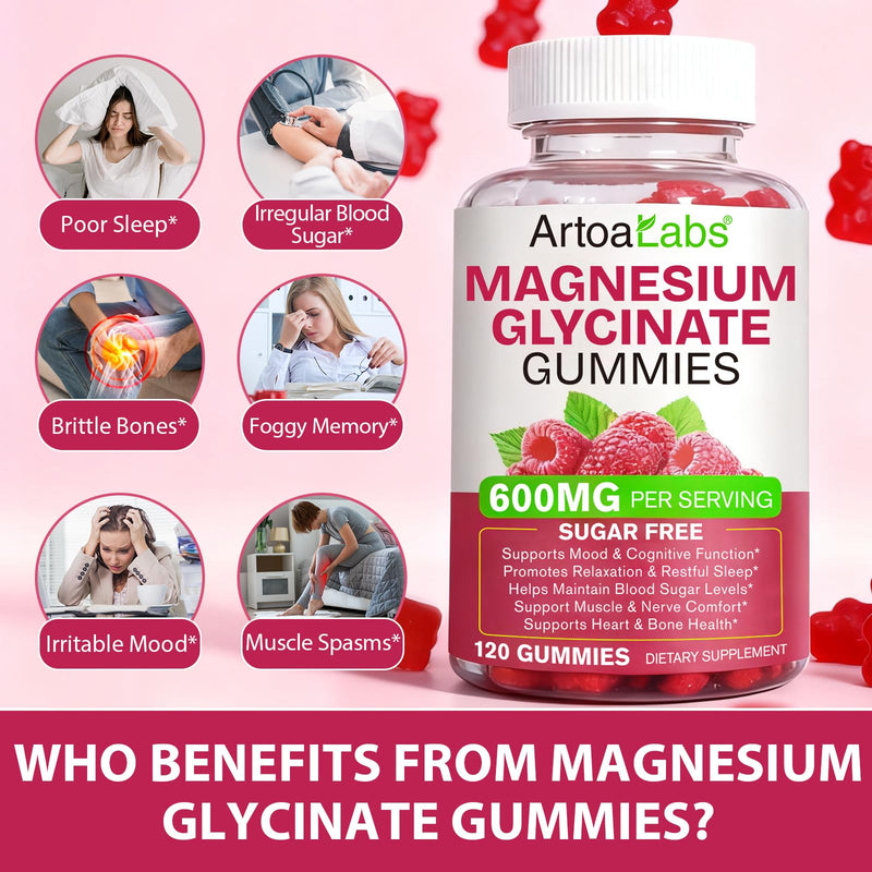 Magnesium Glycinate Gummies - 120 Count High Absorption Magnesium Complex for Sleep, Calm & Relaxation Support | Gluten-Free Supplements for Men, Women & Family