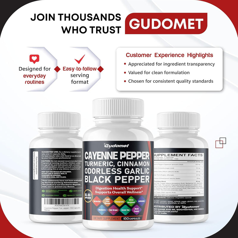 [Australia] - Cayenne Pepper Turmeric Odorless Garlic Cinnamon Fenugreek Citrus Bergamot Artichoke Blueberry Green Tea Black Pepper -150 Capsules- Made in USA 150 count (pack of 1) 
