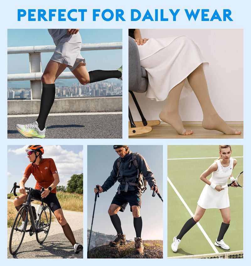 [Australia] - MGANG® 20-30 mmHg Compression Stockings for Men and Women, 2 Pairs Medical Compression Socks, Knee High Length, Open Toe, Opaque, Support Hose for Varicose Veins, Oedema, Swelling, Black XX-Large 1 Pair Black + 1 Pair Black 