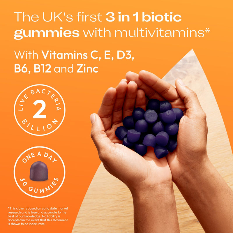 Bio-Kult 3in1 Gut Health Gummies for Teens | 2B CFU + Multivitamins | Blackcurrant Flavour | Ages 13+ | 30 Probiotic Gummies One Size