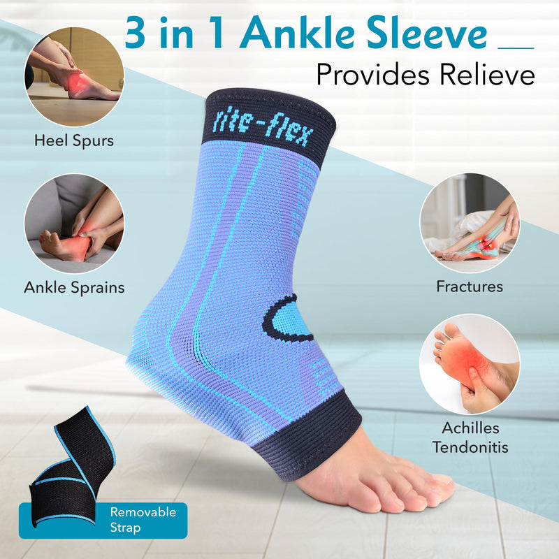 [Australia] - 3-in-1 Ankle Compression Sleeve with Silicone Heel Pad - Ankle Brace for Sprains, Foot Fatigue, Post Surgery, Plantar Fasciitis Relief & Support (2, Medium) 2 