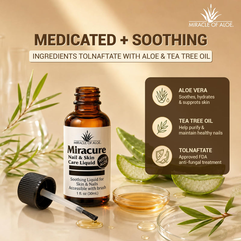 Miracle of Aloe’s UltraAloe Nail Care Liquid, 1 Oz, Brush Applicator | Aloe Based Foot Care For Fingernails, Toenails, Cuticles & Surrounding Skin, Toe Separators, Tea Tree Oil, Odor Control