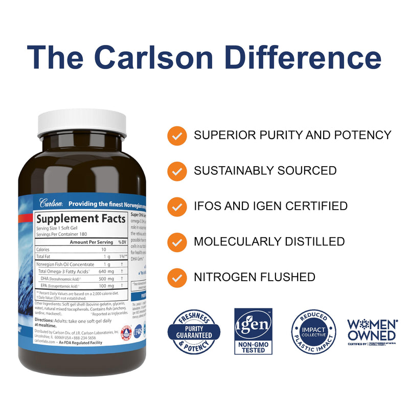 [Australia] - Carlson Labs - Super DHA 500 mg. - 180 Softgels 