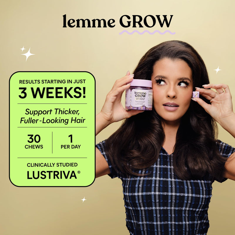Lemme Grow Hair Growth Booster Soft Chews w/Vitamins, 30-Day Supply | Vitamins for Women and Men with Clinically Studied Lustriva and Biotin, Promotes Thicker, Fuller, Stronger Hair, Mixed Berry