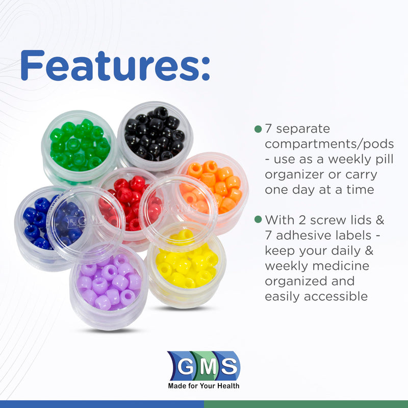 GMS Group Medical Supply, LLC 7 Day Medicine Pill Organizer - Stackable Pill Box - Fits Small Tablets & Vitamin Supplements - Keep Your Daily & Weekly Medicine Organized in One Place - Medium - Clear Medium (Pack of 1)
