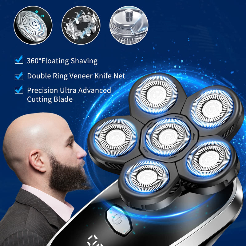 [Australia] - Head Shavers for Bald Men Rotary Electric Razor Cordless Electric Shaver Rechargeable Head Shaver Waterproof Mens Head Razor Multifunctional Shaving Grooming Kit for Balder (Black) Black 