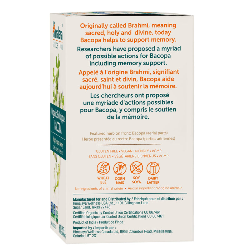 [Australia] - Himalaya Organic Bacopa Monnieri Nootropic Herbal Supplement, Supports Calm, Memory, Cognition, USDA Certified Organic, Non-GMO, 750 mg, 60 Plant-Based Caplets, 60 Day Supply 60 Count (Pack of 1) 